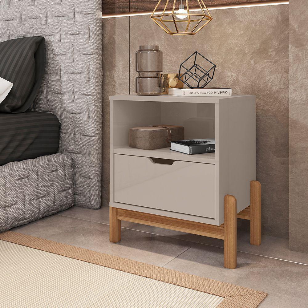 Mesa De Cabeceira Antares Essenziale Com 1 Gaveta 52cm Off-white - 1