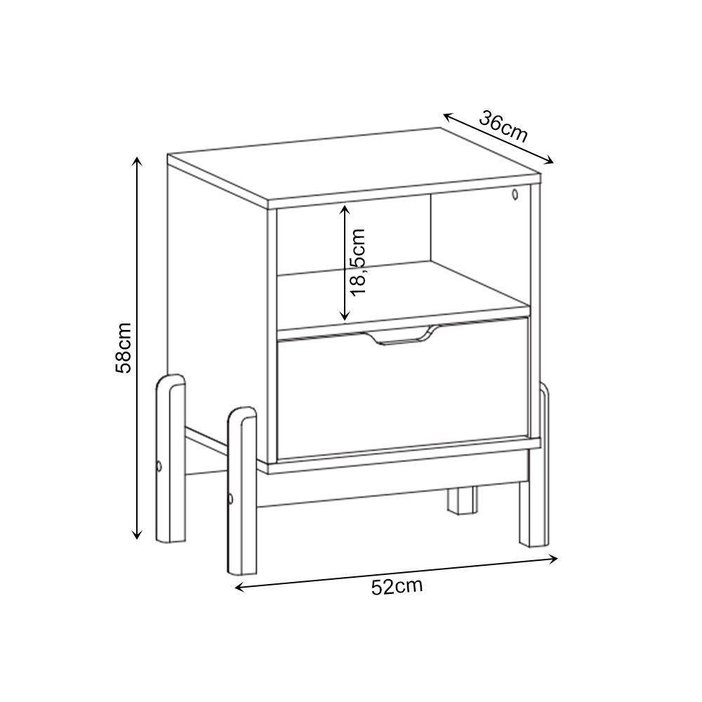 Mesa De Cabeceira Antares Essenziale Com 1 Gaveta 52cm Off-white - 2