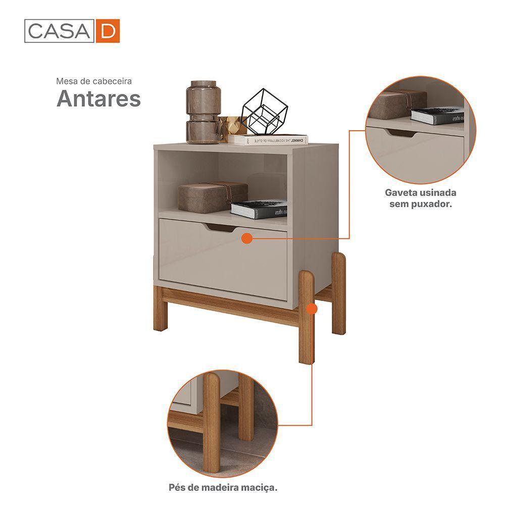 Mesa De Cabeceira Antares Essenziale Com 1 Gaveta 52cm Off-white - 6