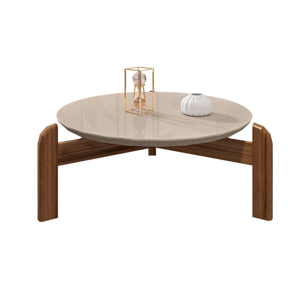 Mesa De Centro Redonda Lizz 64cm Off-white/cedro - 2