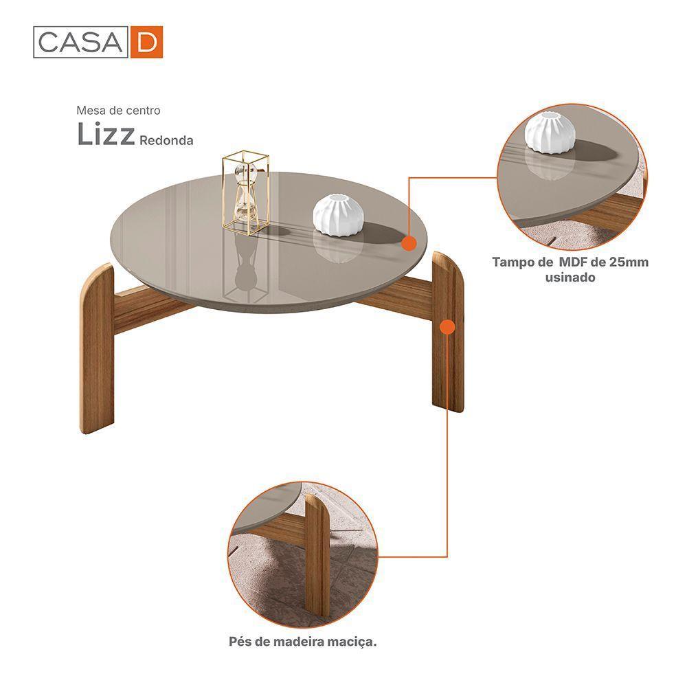 Mesa De Centro Redonda Lizz 64cm Off-white/cedro - 4