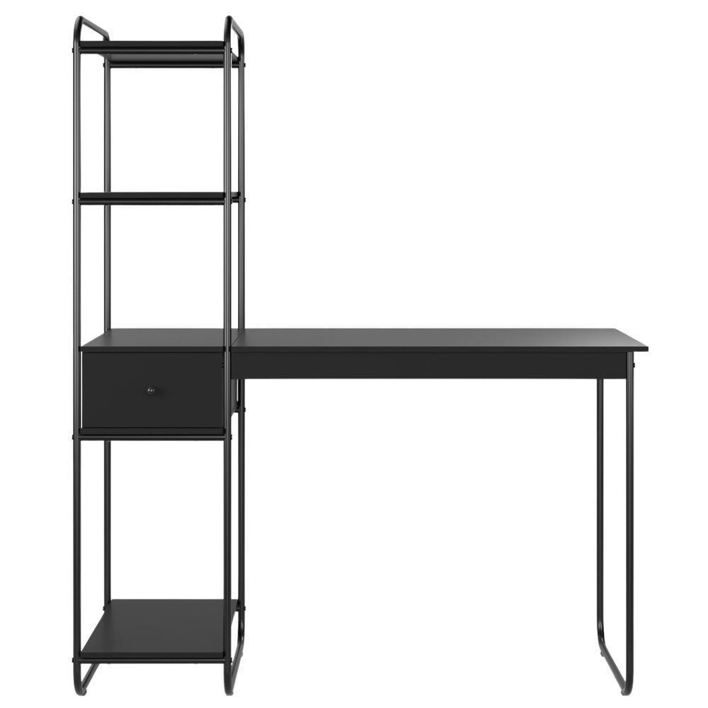 Home Office Escrivaninha Mesa De Estudos Escritório Com Prateleira 1 Gaveta Criare Preto - 2