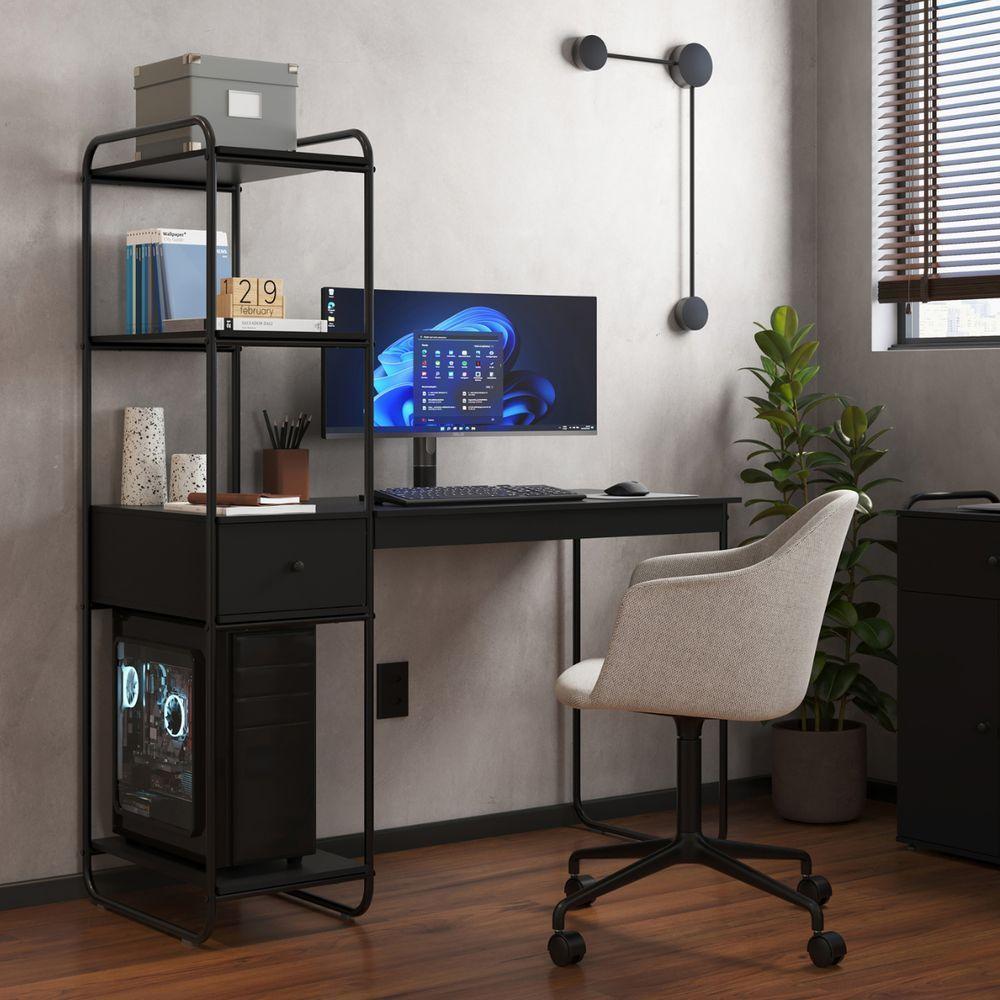 Home Office Escrivaninha Mesa De Estudos Escritório Com Prateleira 1 Gaveta Criare Preto - 5