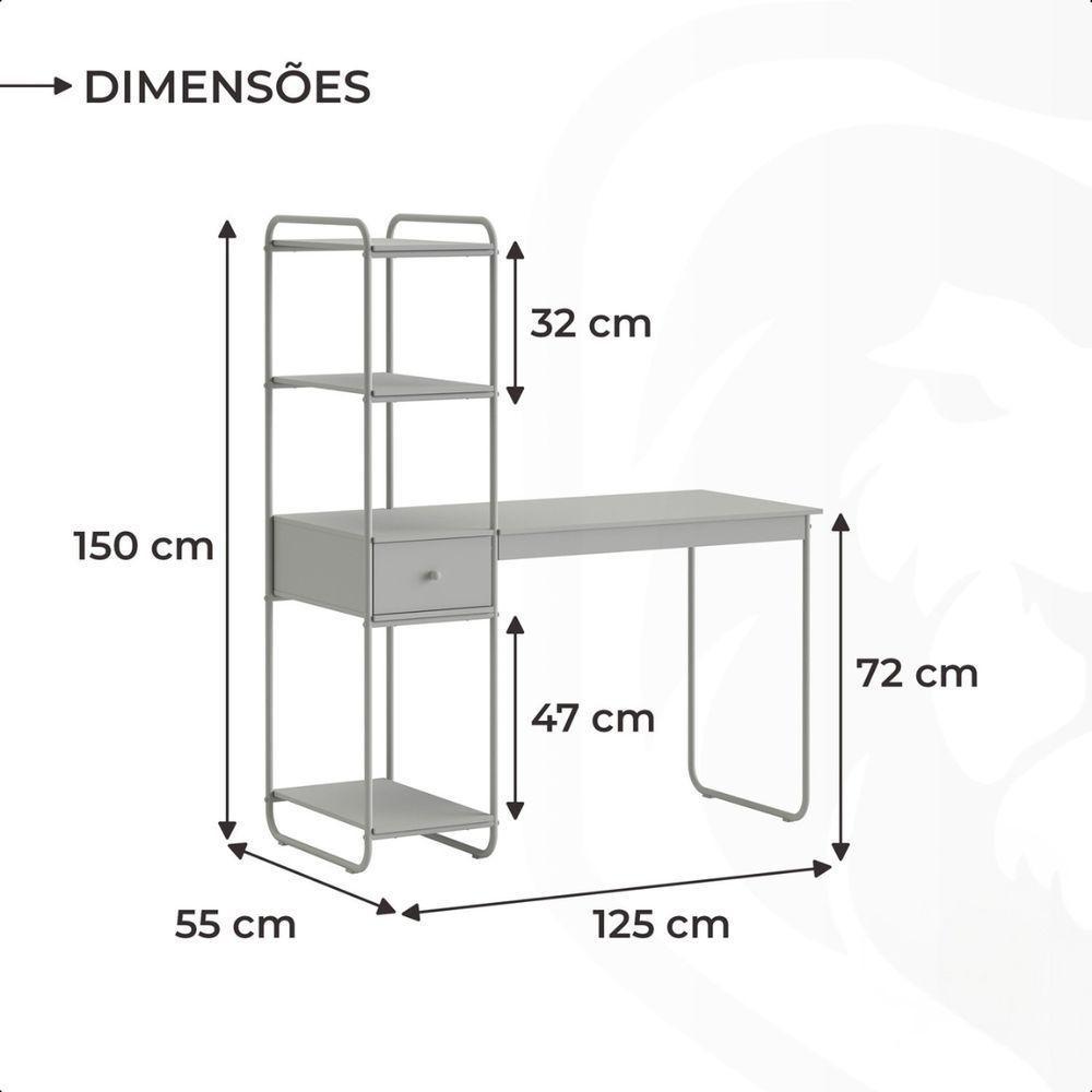 Home Office Escrivaninha Mesa De Estudos Escritório Com Prateleira 1 Gaveta Criare Preto - 6