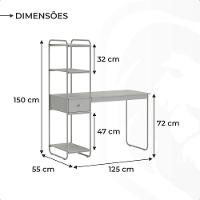 Home Office Escrivaninha Mesa De Estudos Escritório Com Prateleira 1 Gaveta Criare Preto - 6