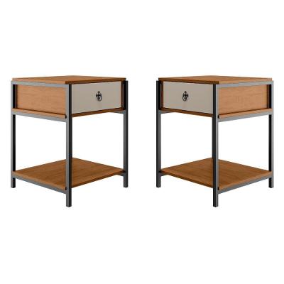 Kit 2 Mesa De Cabeceira Mesa De Canto Quarto Casal Estilo Industrial Gaveta Prateleira Puxador Retrô