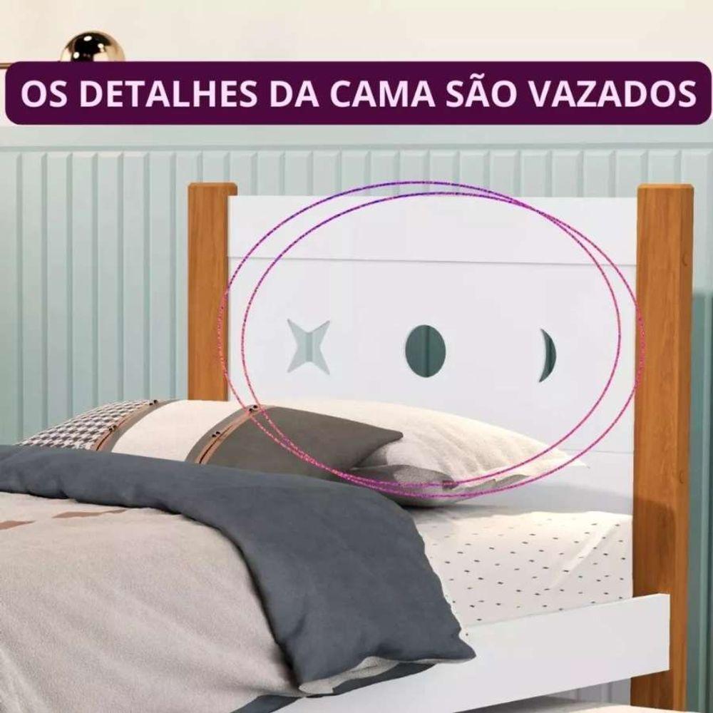 Cama Solteiro Padrão 100% Mdf Decorativa Resistente Estrado Madeira Branco/nature - 3