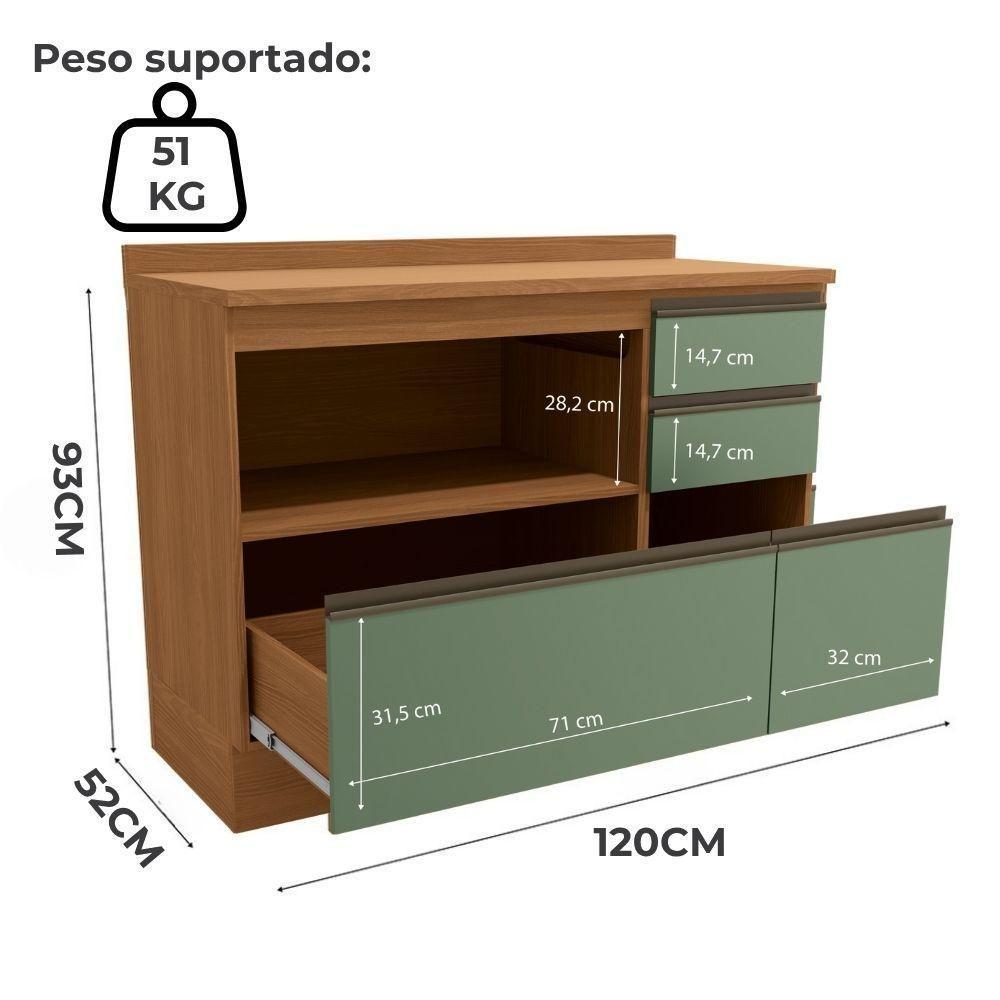 Balcao Com Tampo 1p 4g 120 Cm Maxxi G746 Canela Verde Kappesberg Canela Verde - 4