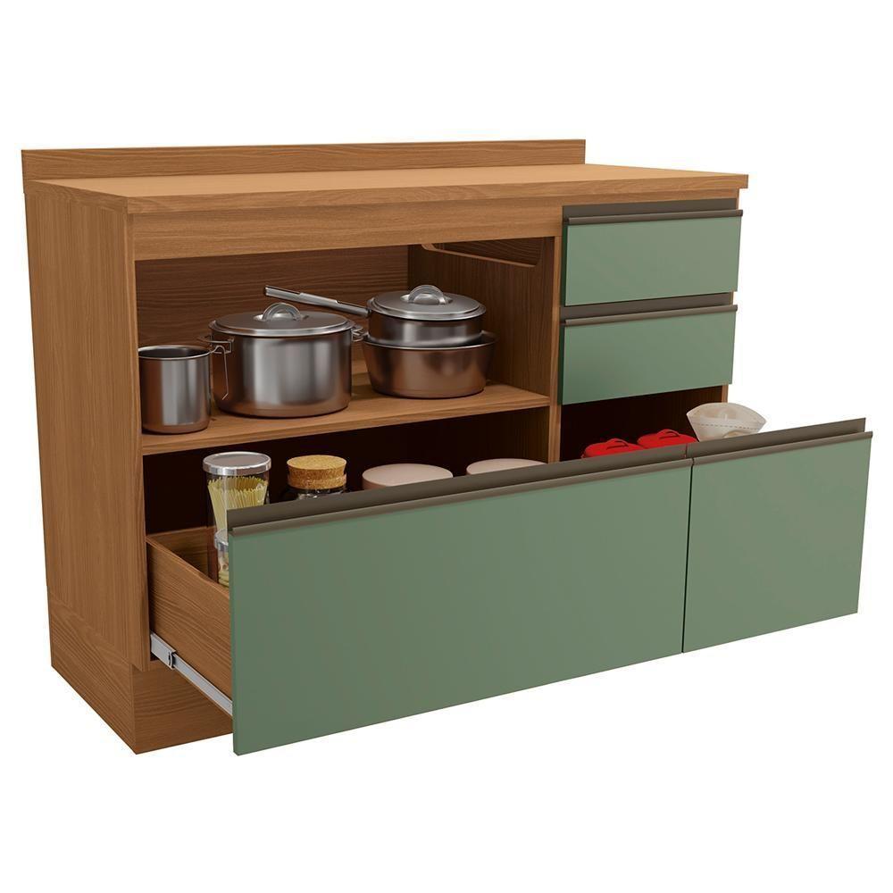 Balcao Com Tampo 1p 4g 120 Cm Maxxi G746 Canela Verde Kappesberg Canela Verde - 5