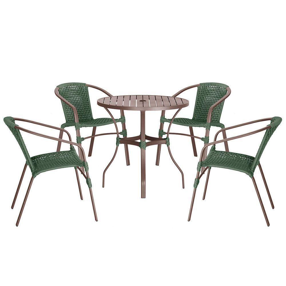 04 Cadeiras Floripa E Mesa Roma 80cm Marrom Trama Original Verde - 1