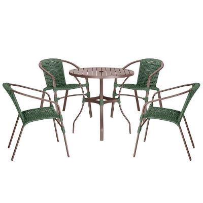 04 Cadeiras Floripa E Mesa Roma 80cm Marrom Trama Original Verde