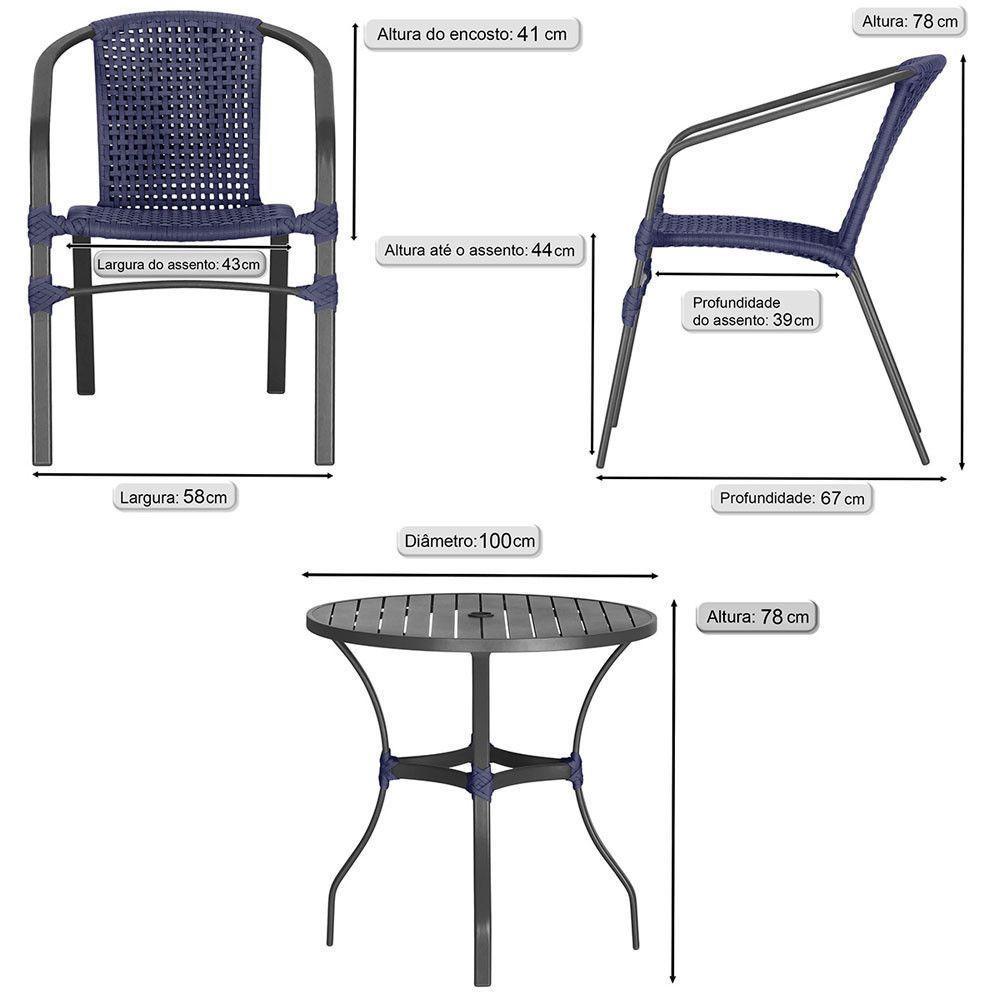 04 Cadeiras Floripa E Mesa Roma 100cm Preta Trama Original Azul - 2