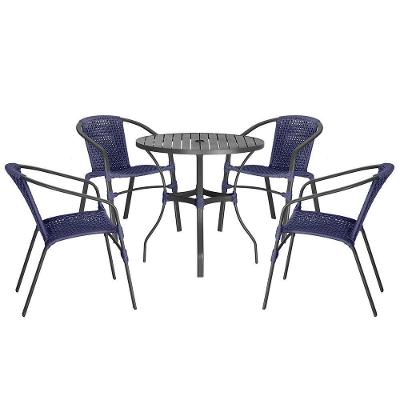 04 Cadeiras Floripa E Mesa Roma 100cm Preta Trama Original Azul