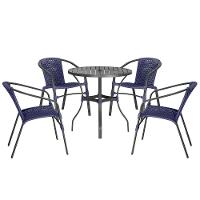 04 Cadeiras Floripa E Mesa Roma 100cm Preta Trama Original Azul - 1