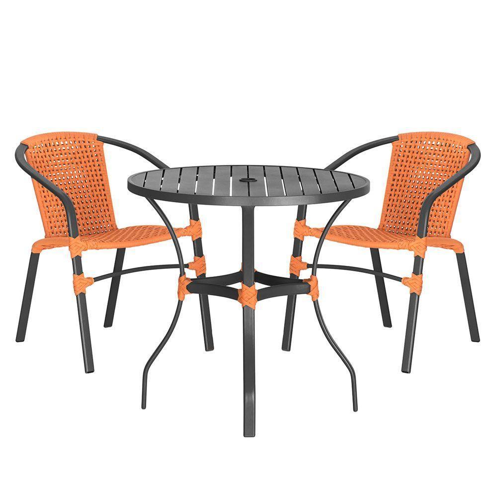 02 Cadeiras Floripa E Mesa Roma 80cm Preta Trama Original Terra Cota - 1