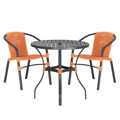 02 Cadeiras Floripa E Mesa Roma 80cm Preta Trama Original Terra Cota