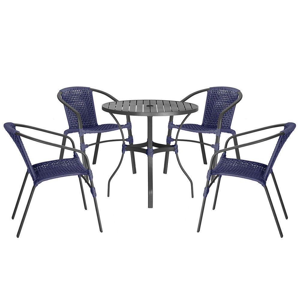 04 Cadeiras Floripa E Mesa Roma 80cm Preta Trama Original Azul - 1