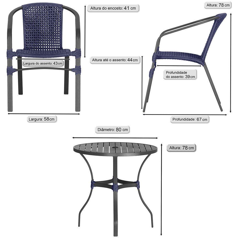 04 Cadeiras Floripa E Mesa Roma 80cm Preta Trama Original Azul - 2
