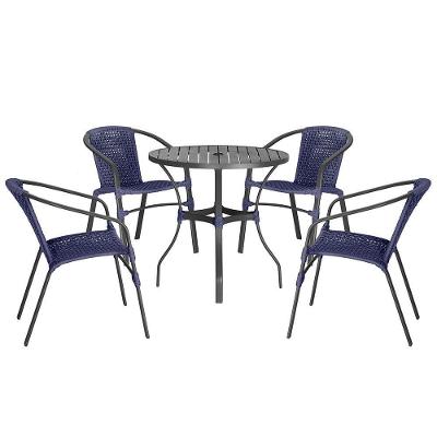 04 Cadeiras Floripa E Mesa Roma 80cm Preta Trama Original Azul