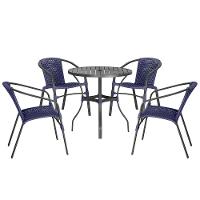 04 Cadeiras Floripa E Mesa Roma 80cm Preta Trama Original Azul - 1