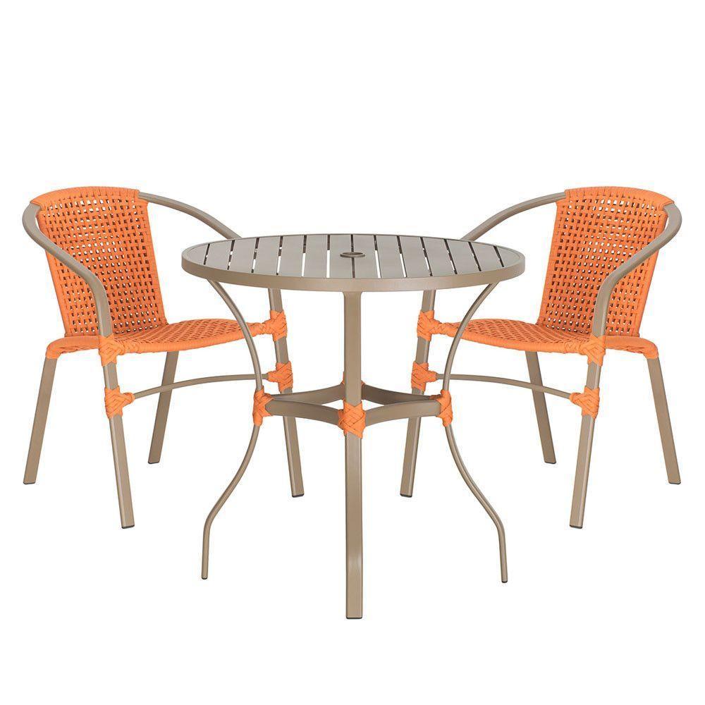 02 Cadeiras Floripa E Mesa Roma 80cm Fendi Trama Original Terra Cota - 1