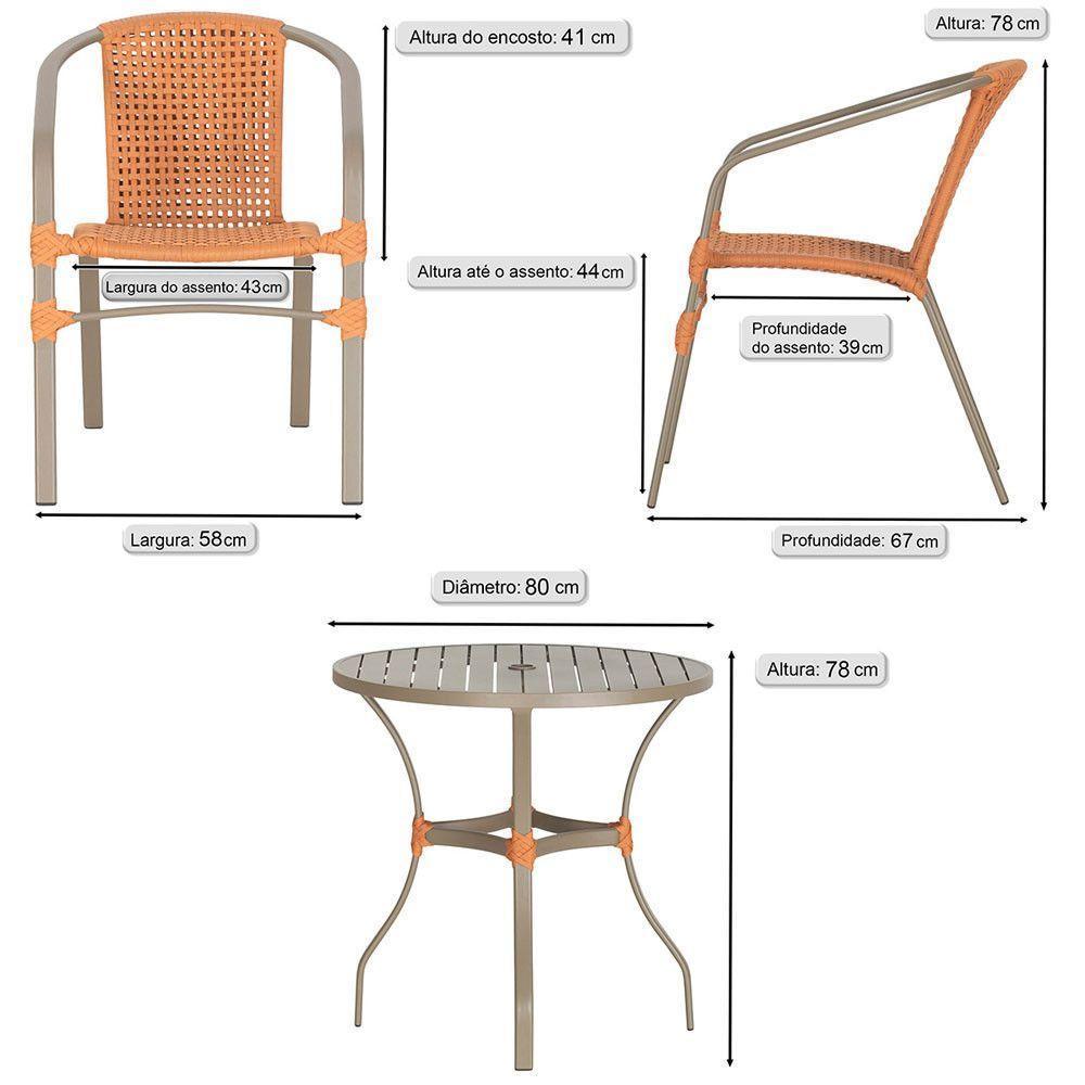 02 Cadeiras Floripa E Mesa Roma 80cm Fendi Trama Original Terra Cota - 2