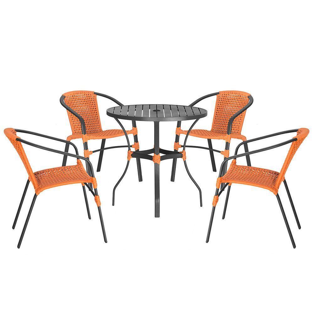 04 Cadeiras Floripa E Mesa Roma 80cm Preta Trama Original Terra Cota - 1