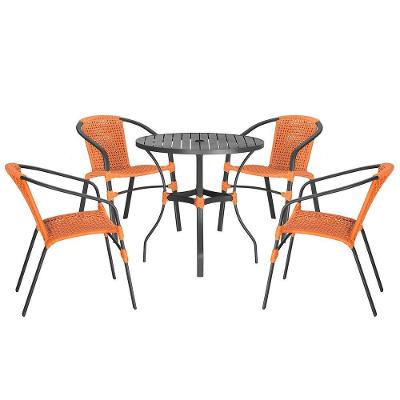 04 Cadeiras Floripa E Mesa Roma 80cm Preta Trama Original Terra Cota