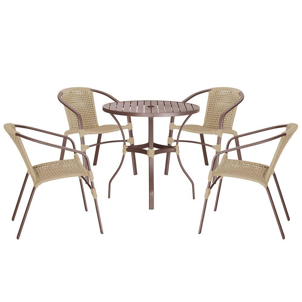 04 Cadeiras Floripa E Mesa Roma 80cm Marrom Trama Original Rami - 1