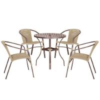 04 Cadeiras Floripa E Mesa Roma 80cm Marrom Trama Original Rami - 1