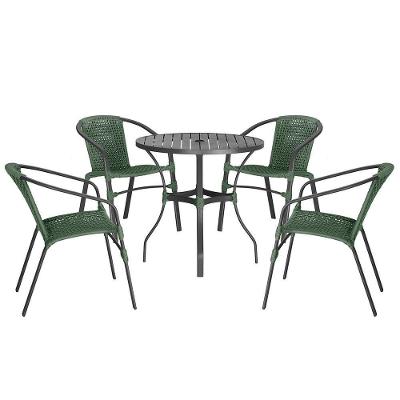 04 Cadeiras Floripa E Mesa Roma 100cm Preta Trama Original Verde