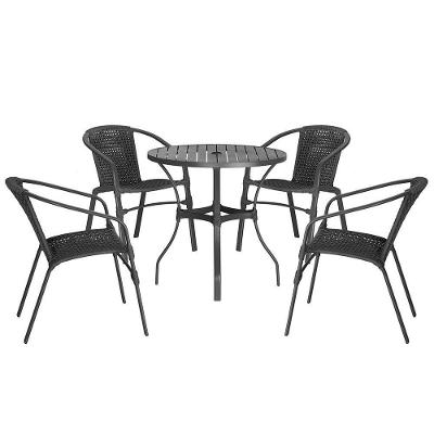 04 Cadeiras Floripa E Mesa Roma 80cm Preta Trama Original Preto