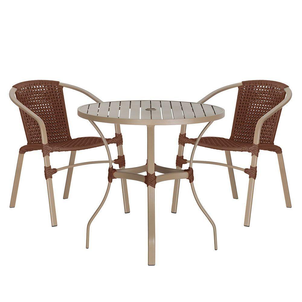 02 Cadeiras Floripa E Mesa Roma 80cm Fendi Trama Original Marrom - 1