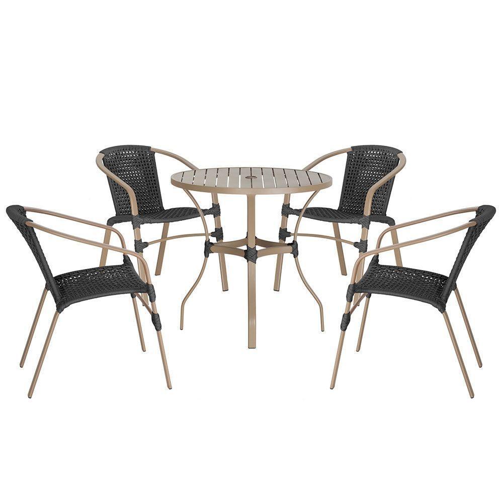 04 Cadeiras Floripa E Mesa Roma 100cm Fendi Trama Original Preto - 1