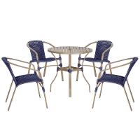 04 Cadeiras Floripa E Mesa Roma 80cm Fendi Trama Original Azul - 1