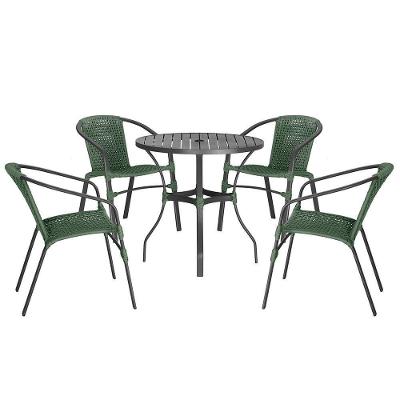 04 Cadeiras Floripa E Mesa Roma 80cm Preta Trama Original Verde