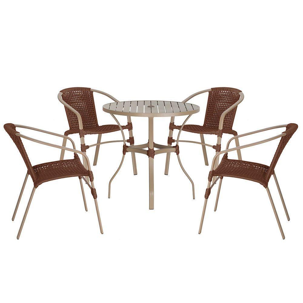 04 Cadeiras Floripa E Mesa Roma 80cm Fendi Trama Original Marrom - 1