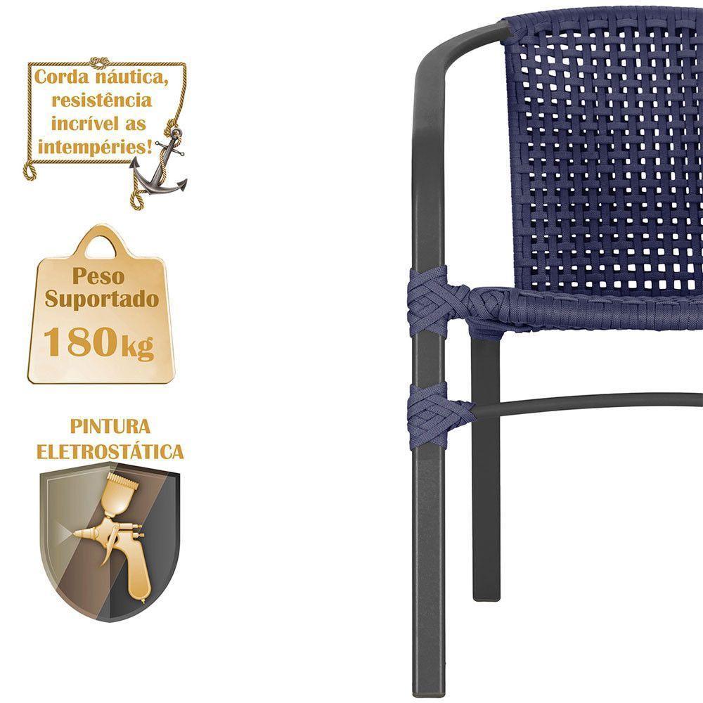 02 Cadeiras Floripa E Mesa Roma 80cm Preta Trama Original Azul - 4