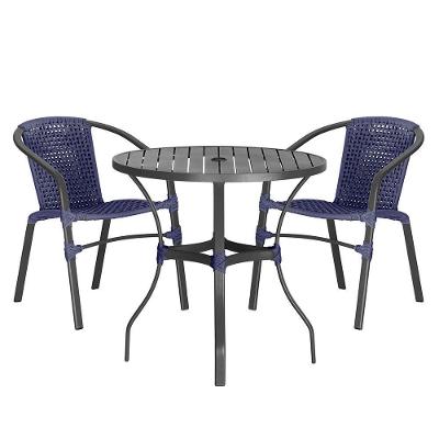 02 Cadeiras Floripa E Mesa Roma 80cm Preta Trama Original Azul