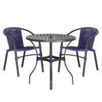 02 Cadeiras Floripa E Mesa Roma 80cm Preta Trama Original Azul - 1