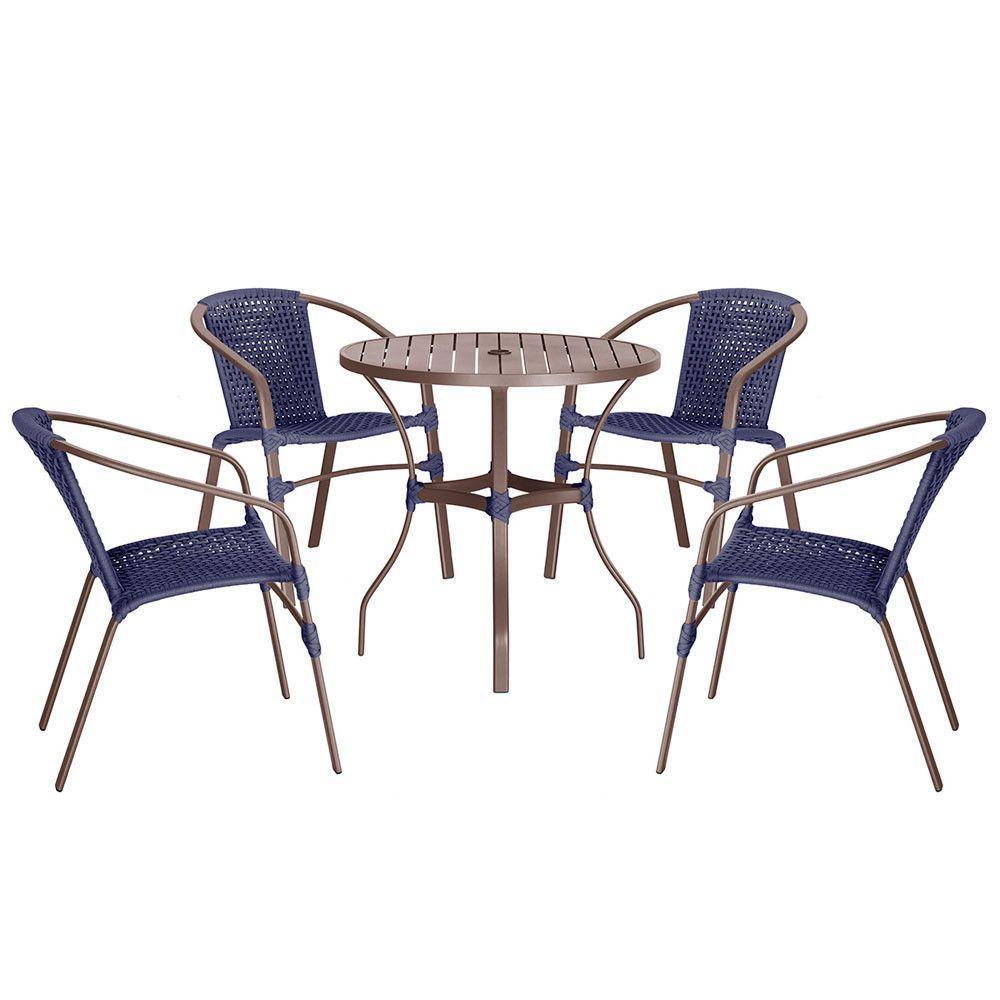 04 Cadeiras Floripa E Mesa Roma 100cm Marrom Trama Original Azul - 1
