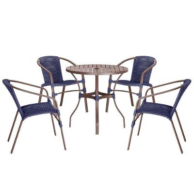 04 Cadeiras Floripa E Mesa Roma 100cm Marrom Trama Original Azul