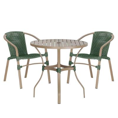 02 Cadeiras Floripa E Mesa Roma 80cm Fendi Trama Original Verde