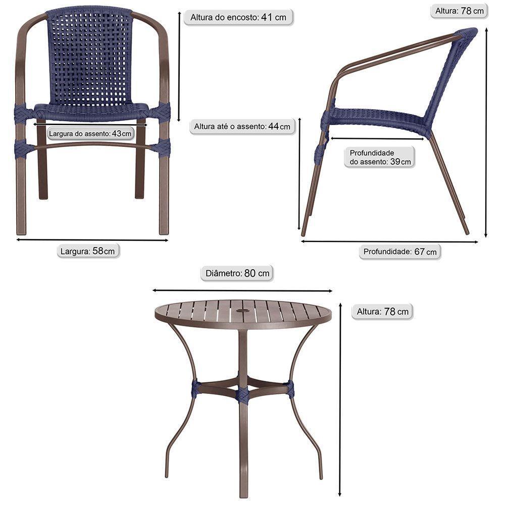 04 Cadeiras Floripa E Mesa Roma 80cm Marrom Trama Original Azul - 2