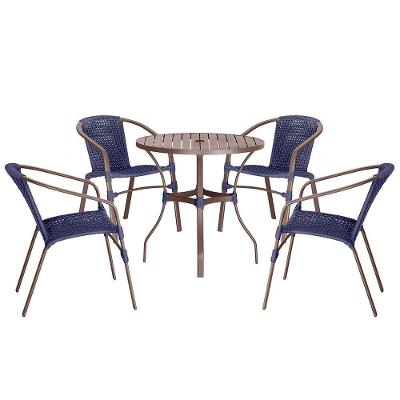 04 Cadeiras Floripa E Mesa Roma 80cm Marrom Trama Original Azul