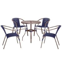 04 Cadeiras Floripa E Mesa Roma 80cm Marrom Trama Original Azul - 1