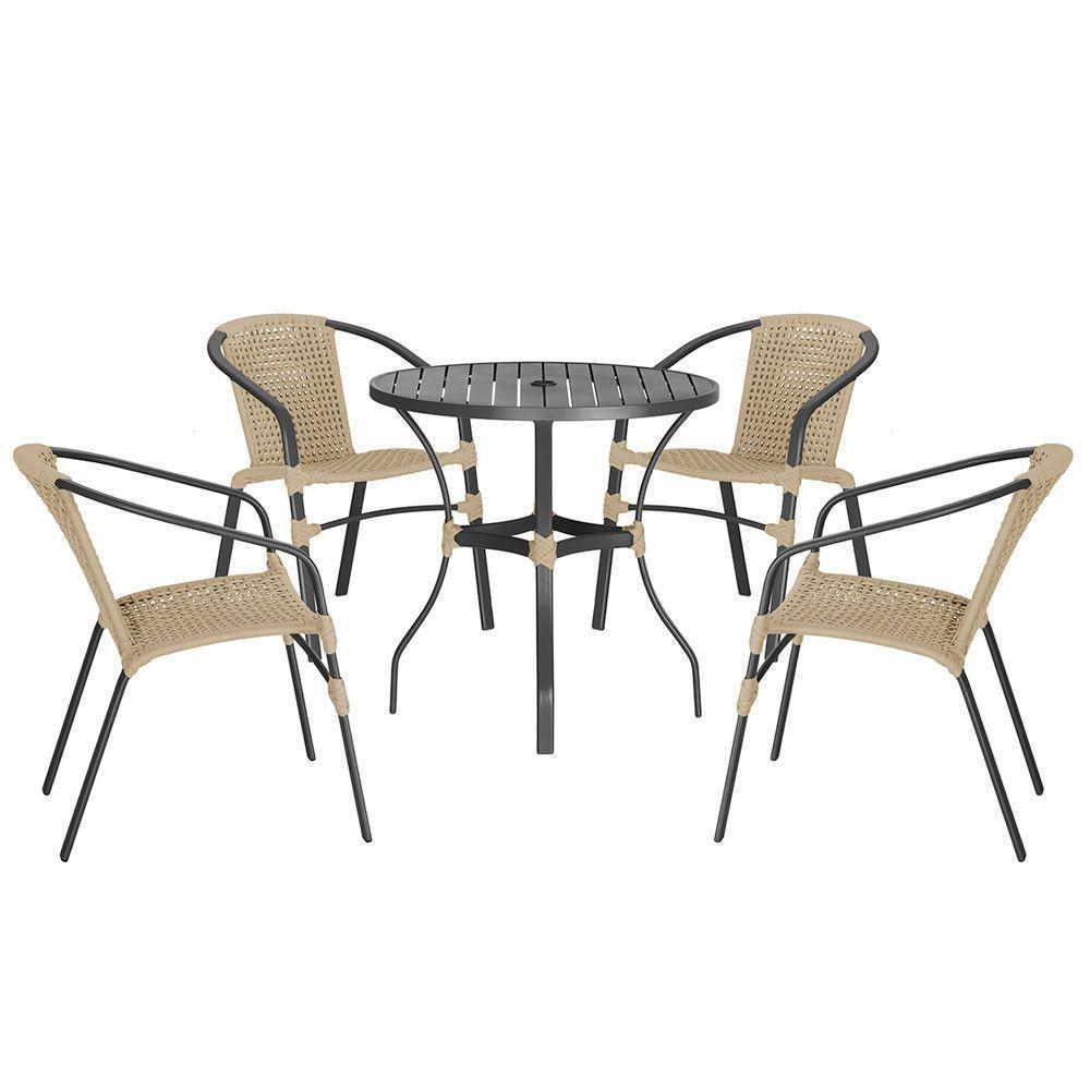 04 Cadeiras Floripa E Mesa Roma 100cm Preta Trama Original Rami - 1