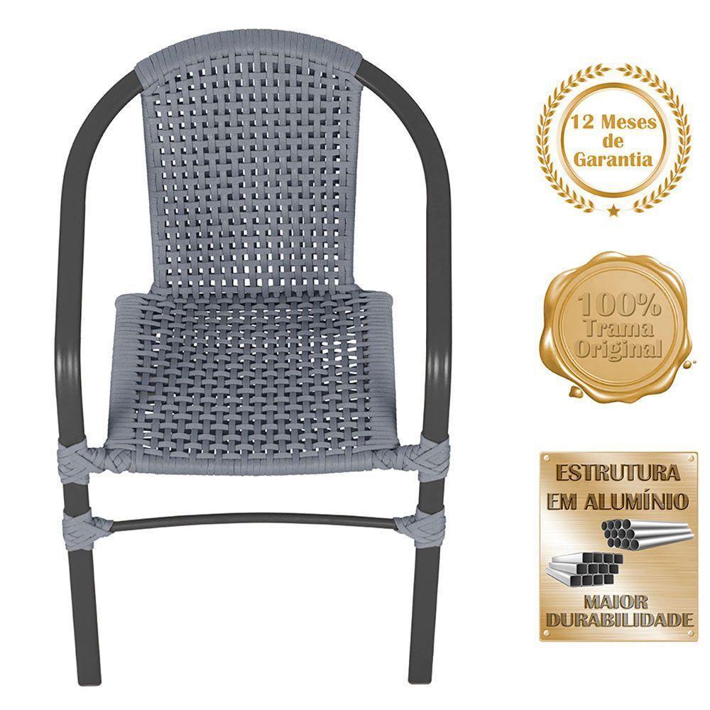 02 Cadeiras Floripa E Mesa Roma 80cm Preta Trama Original Prata - 3