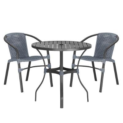 02 Cadeiras Floripa E Mesa Roma 80cm Preta Trama Original Prata