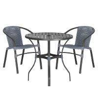 02 Cadeiras Floripa E Mesa Roma 80cm Preta Trama Original Prata - 1